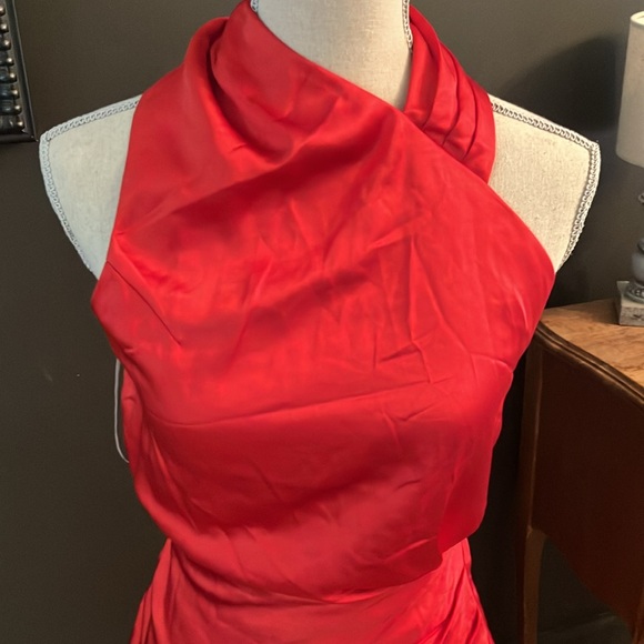 Elliatt Red Satin Halter Long Formal Gown - Picture 2 of 9